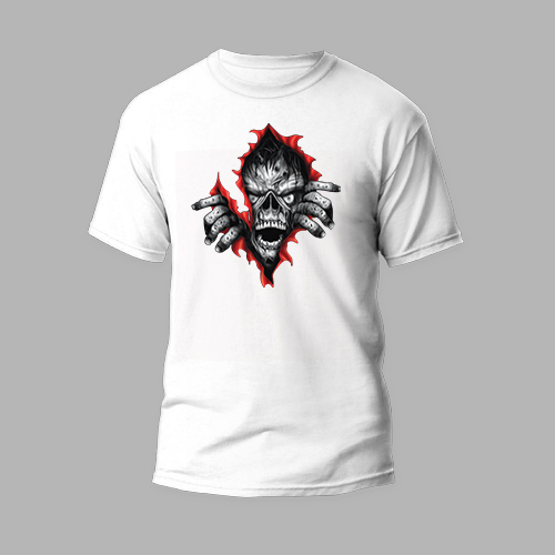 white round neck t-shirt horror skull 4 design