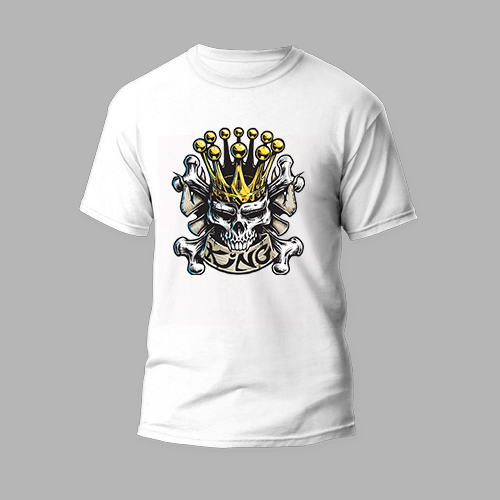 white round neck t-shirt king skull design