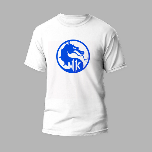 white round neck t-shirt mk dragon design