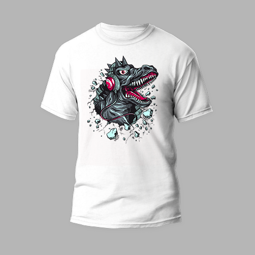 white round neck t-shirt monster design