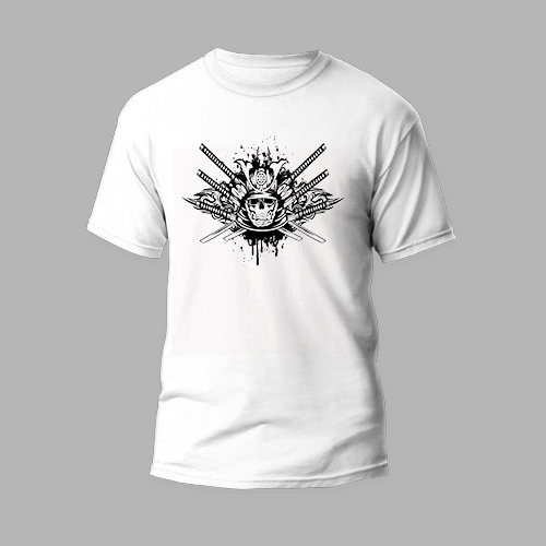white round neck t-shirt with sword skull