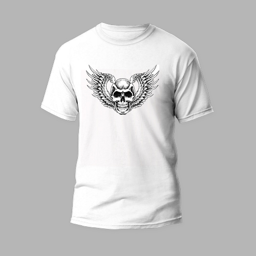 white round neck t-shirt with wing skull 2