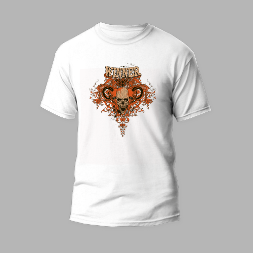 white round neck t-shirt with winner skull